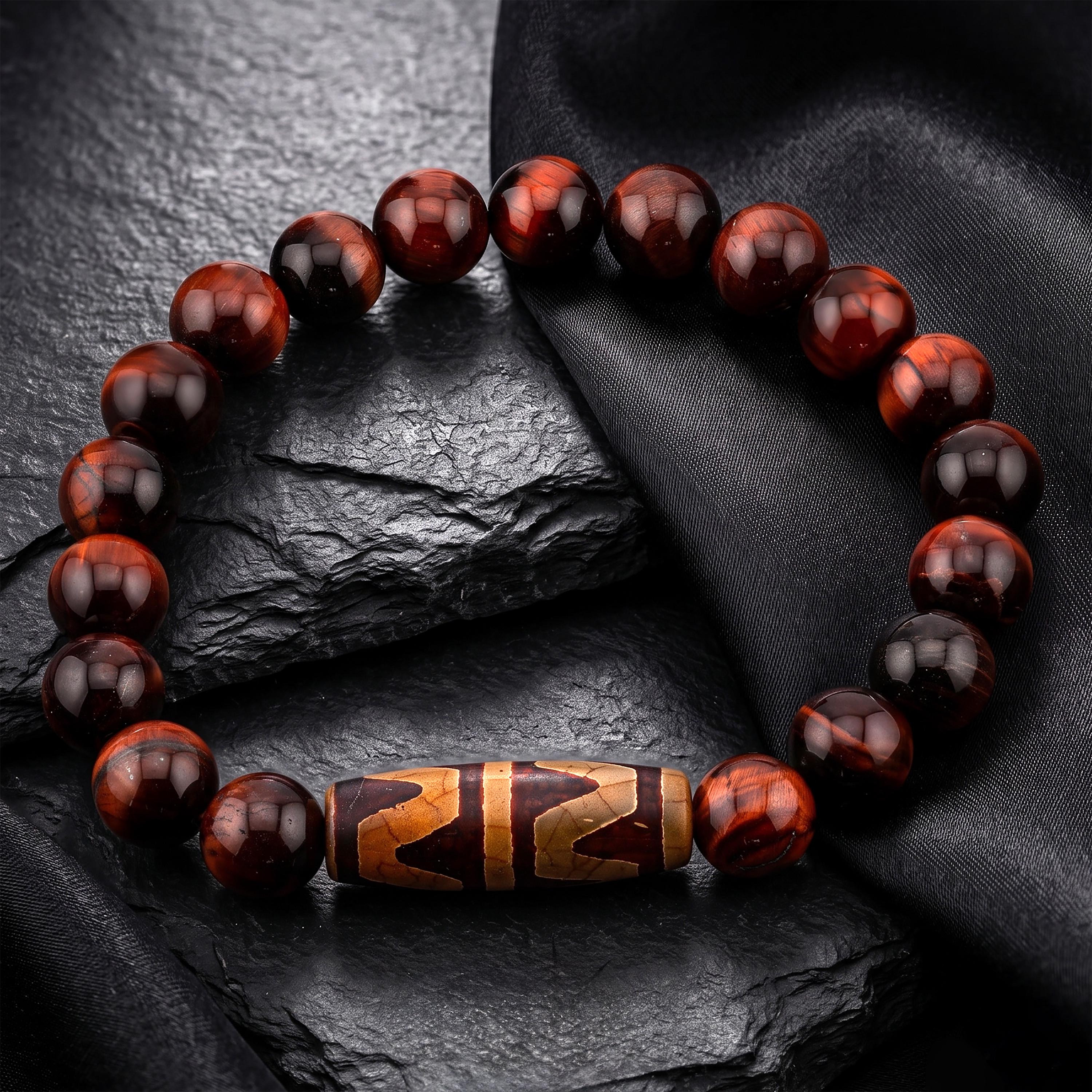 Red Tiger’s Eye Bracelet for Men, 10mm Natural Stone, Monk Blessed | Artisan Vigor