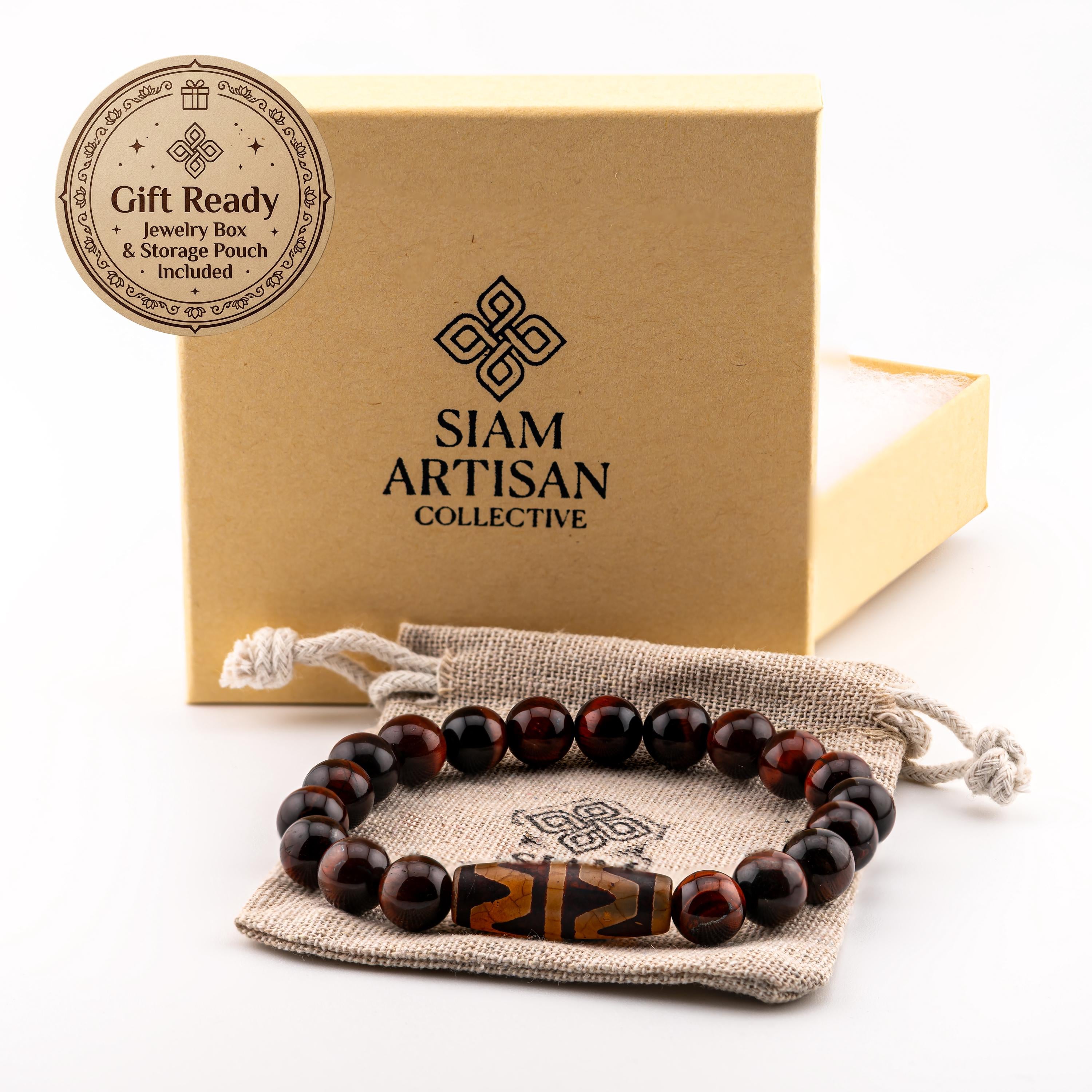 Red Tiger’s Eye Bracelet for Men, 10mm Natural Stone, Monk Blessed | Artisan Vigor