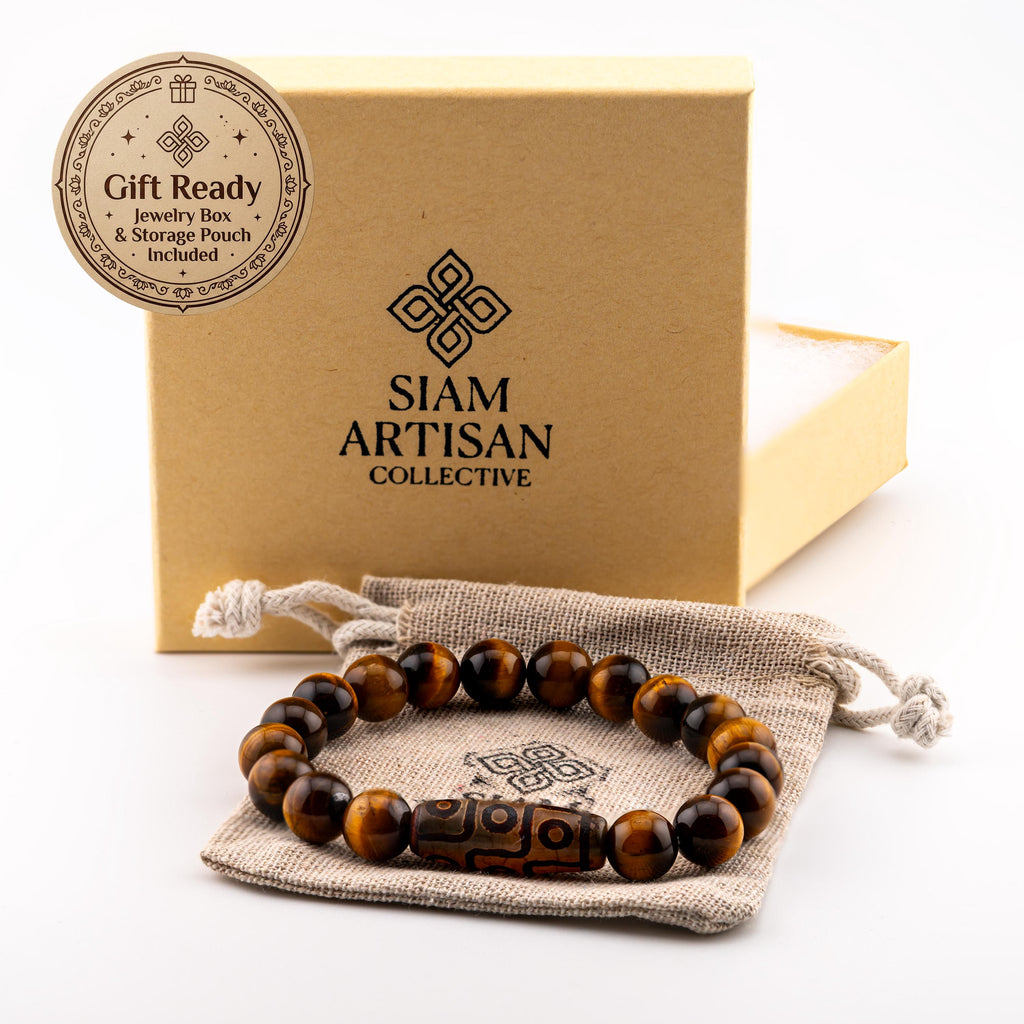 Yellow Tiger’s Eye Bracelet for Men, 10mm Natural Stone, Monk Blessed | Artisan Sovereign