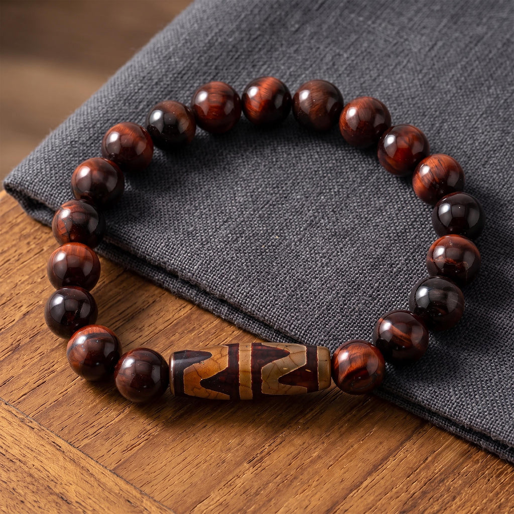 Red Tiger’s Eye Bracelet for Men, 10mm Natural Stone, Monk Blessed | Artisan Vigor