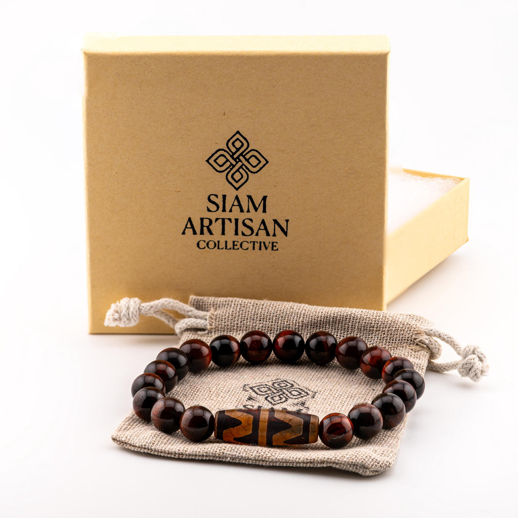 Red Tiger’s Eye Bracelet for Men, 10mm Natural Stone, Monk Blessed | Artisan Vigor