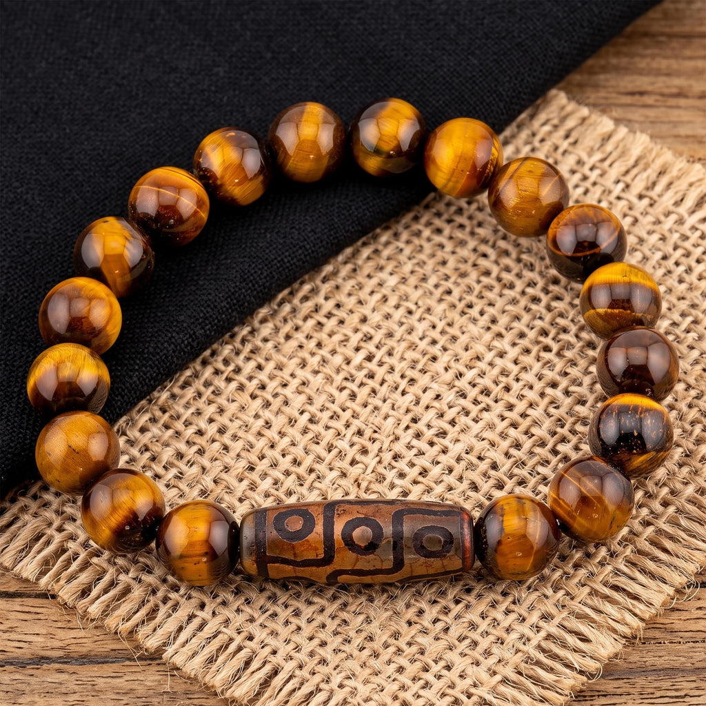 Yellow Tiger’s Eye Bracelet for Men, 10mm Natural Stone, Monk Blessed | Artisan Sovereign