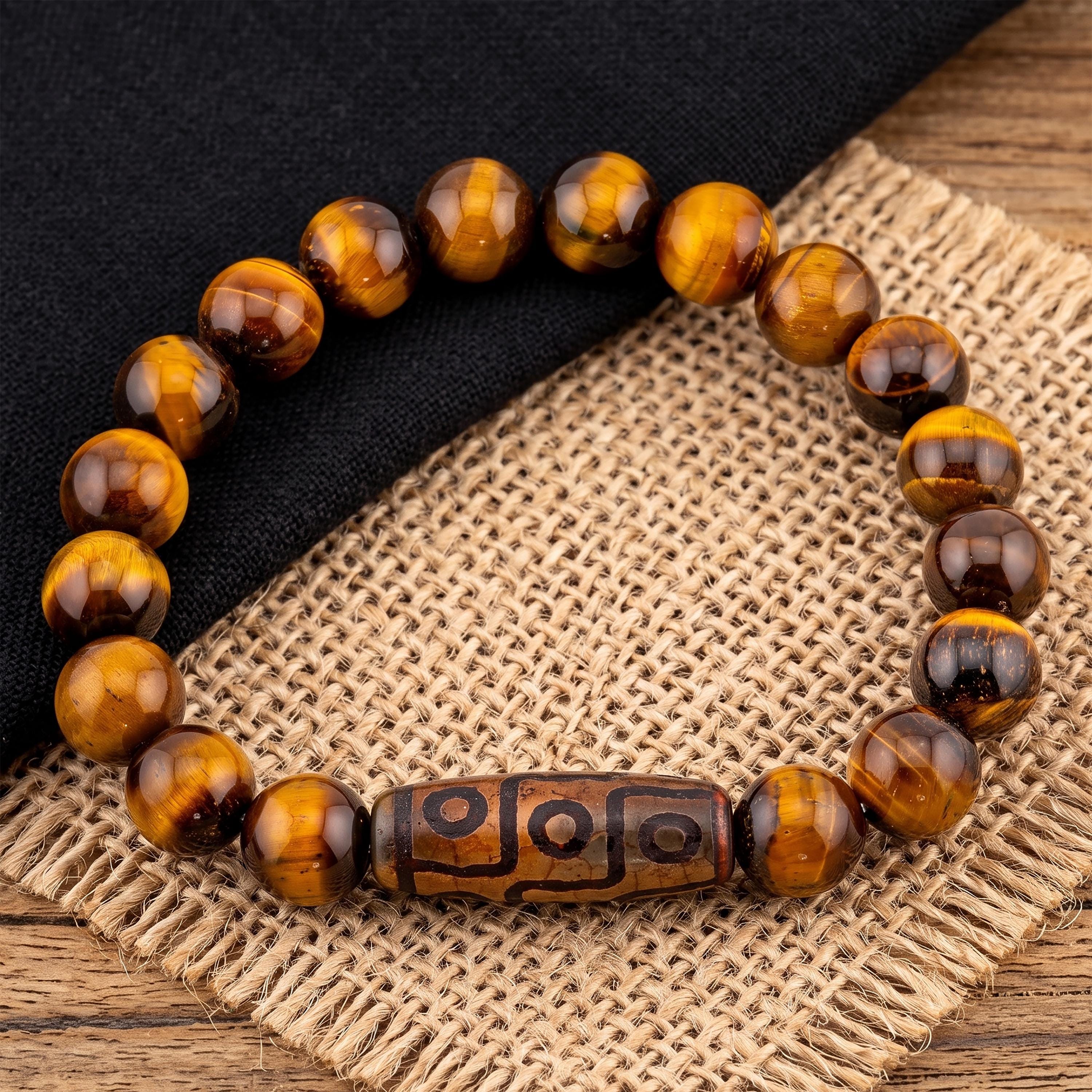 Yellow Tiger’s Eye Bracelet for Men, 10mm Natural Stone, Monk Blessed | Artisan Sovereign