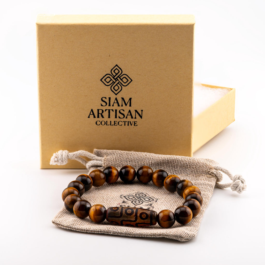 Yellow Tiger’s Eye Bracelet for Men, 10mm Natural Stone, Monk Blessed | Artisan Sovereign