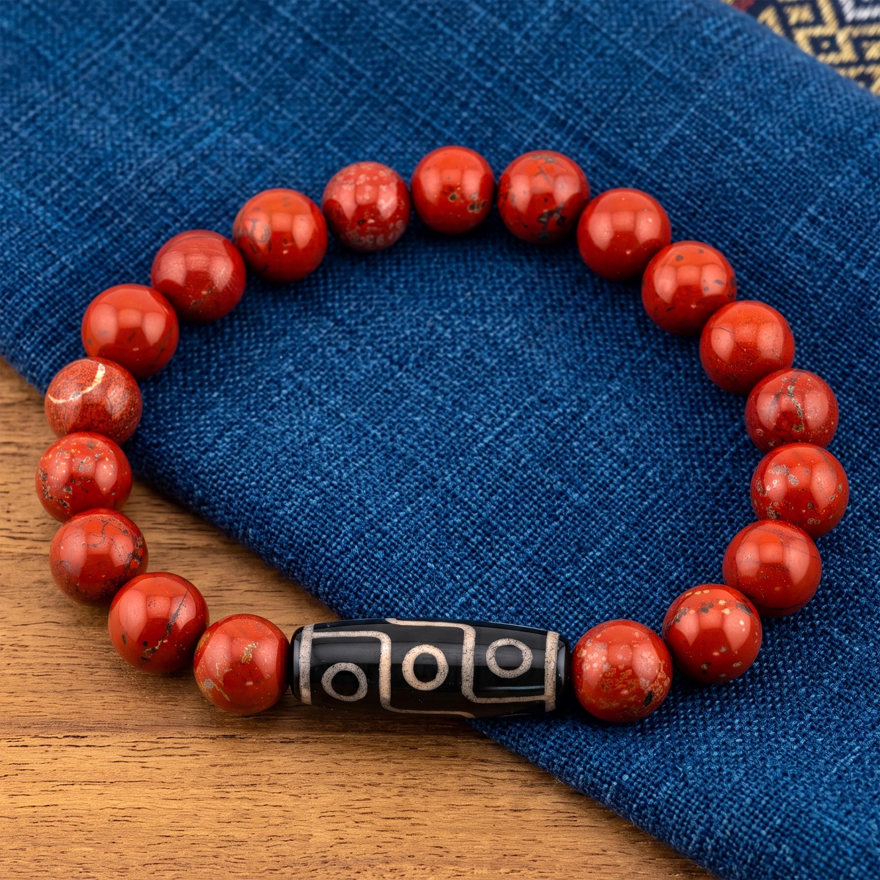 Red Jasper Bracelet for Men, 10mm Natural Stone, Monk Blessed | Artisan Fortitude