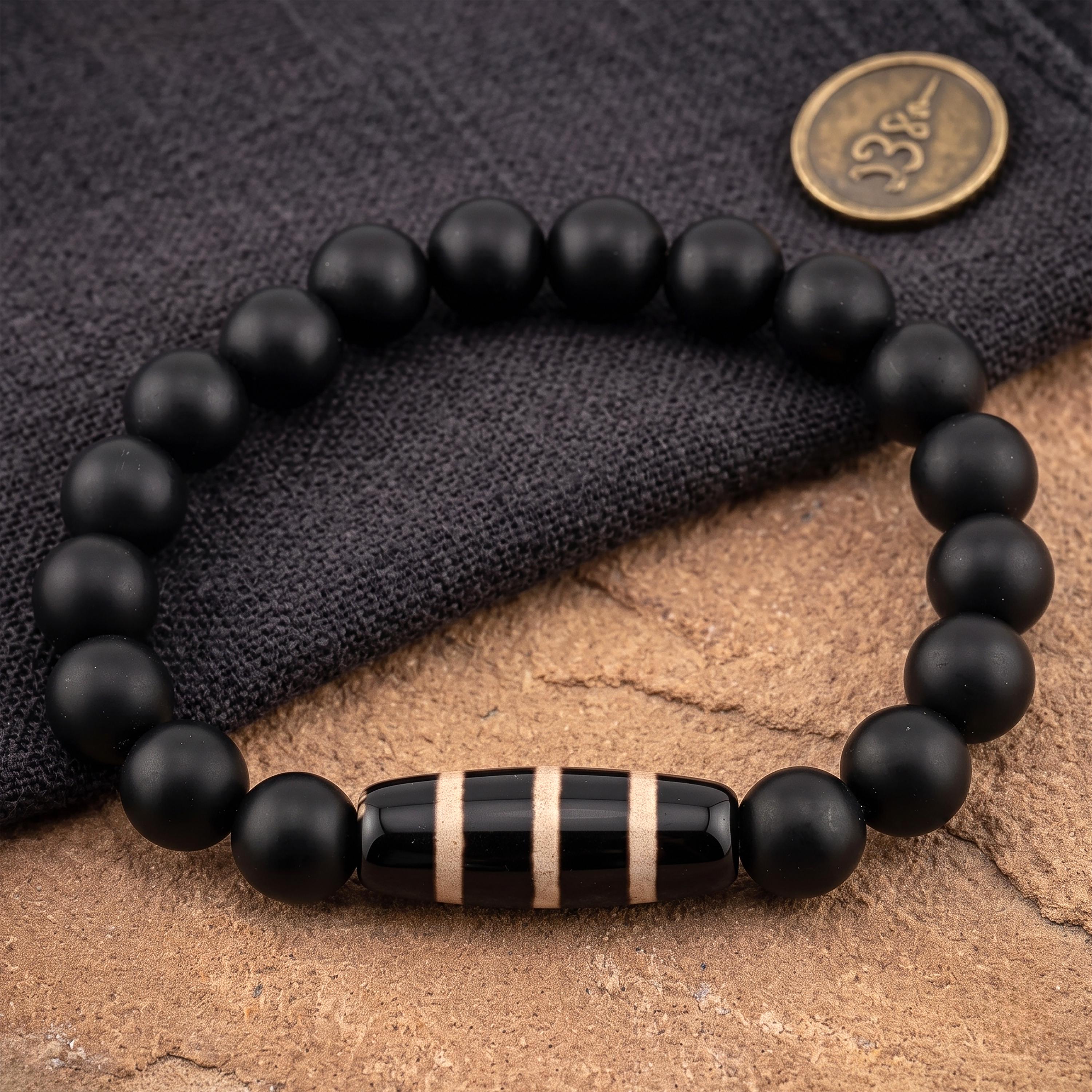 Black Onyx Bracelet for Men, 10mm Natural Stone, Monk Blessed | Artisan Resolve