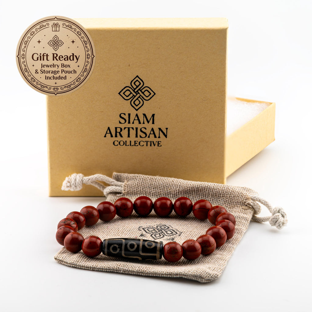 Red Jasper Bracelet for Men, 10mm Natural Stone, Monk Blessed | Artisan Fortitude