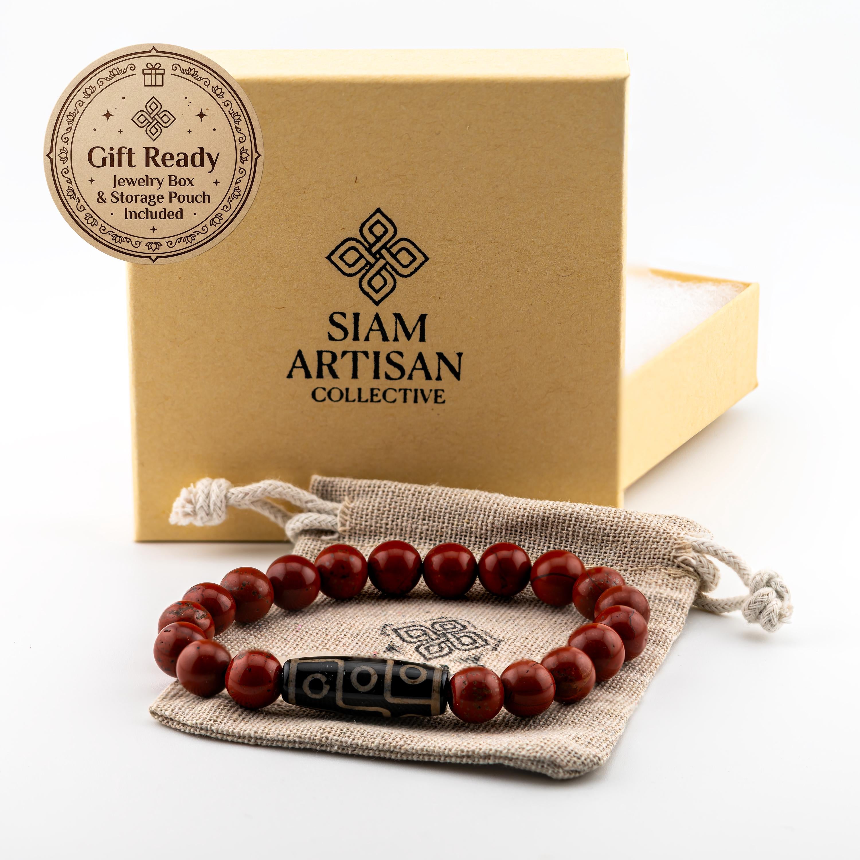 Red Jasper Bracelet for Men, 10mm Natural Stone, Monk Blessed | Artisan Fortitude