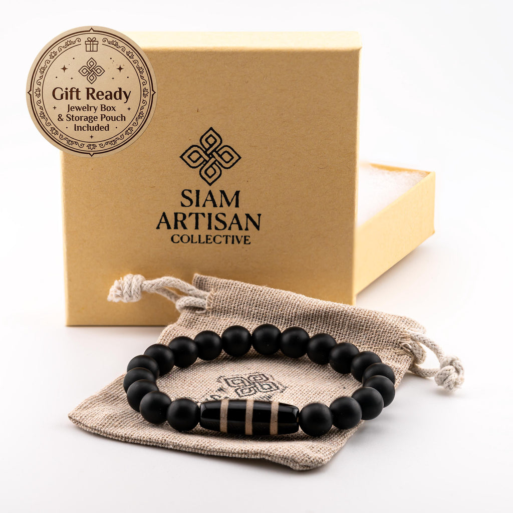 Black Onyx Bracelet for Men, 10mm Natural Stone, Monk Blessed | Artisan Resolve