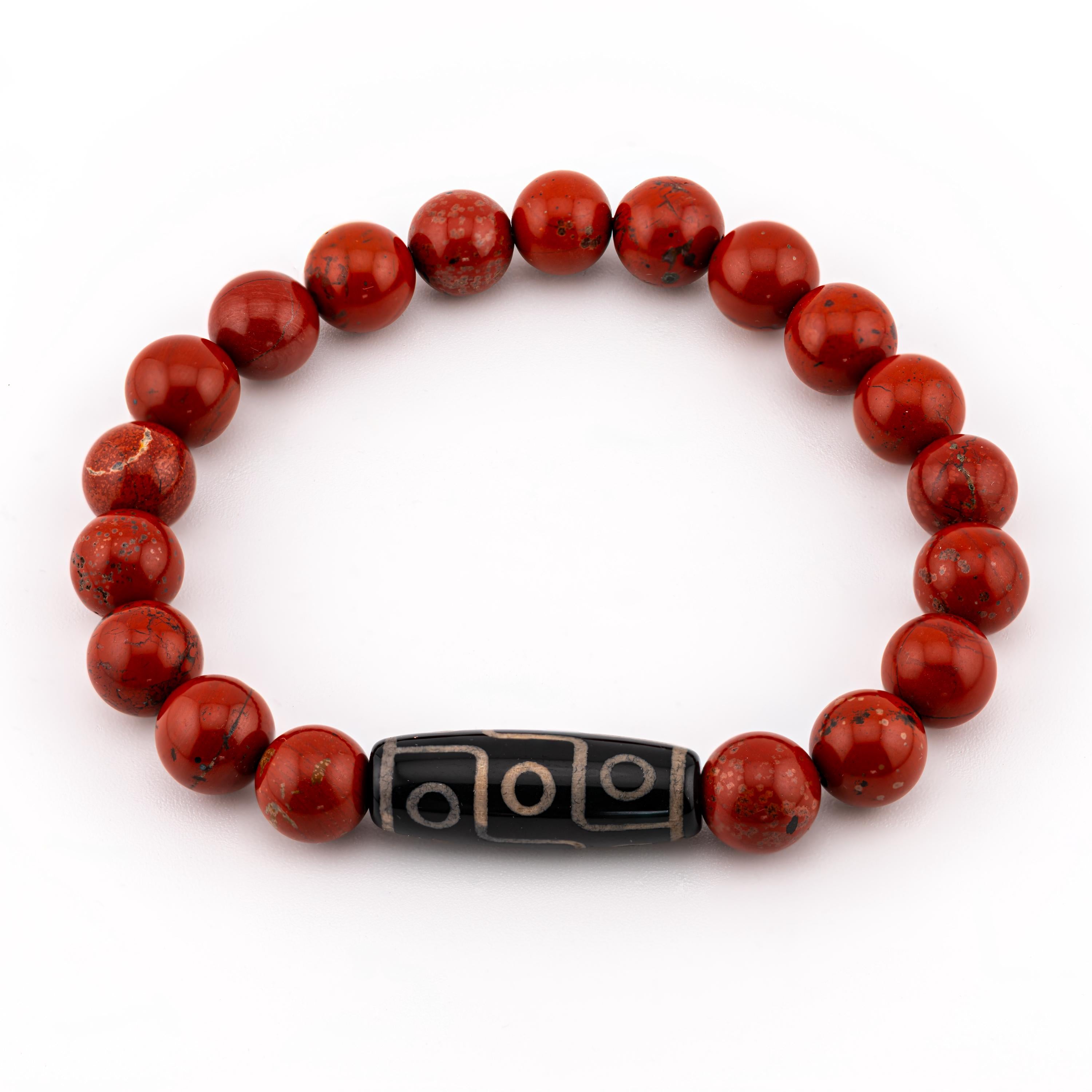 Red Jasper Bracelet for Men, 10mm Natural Stone, Monk Blessed | Artisan Fortitude