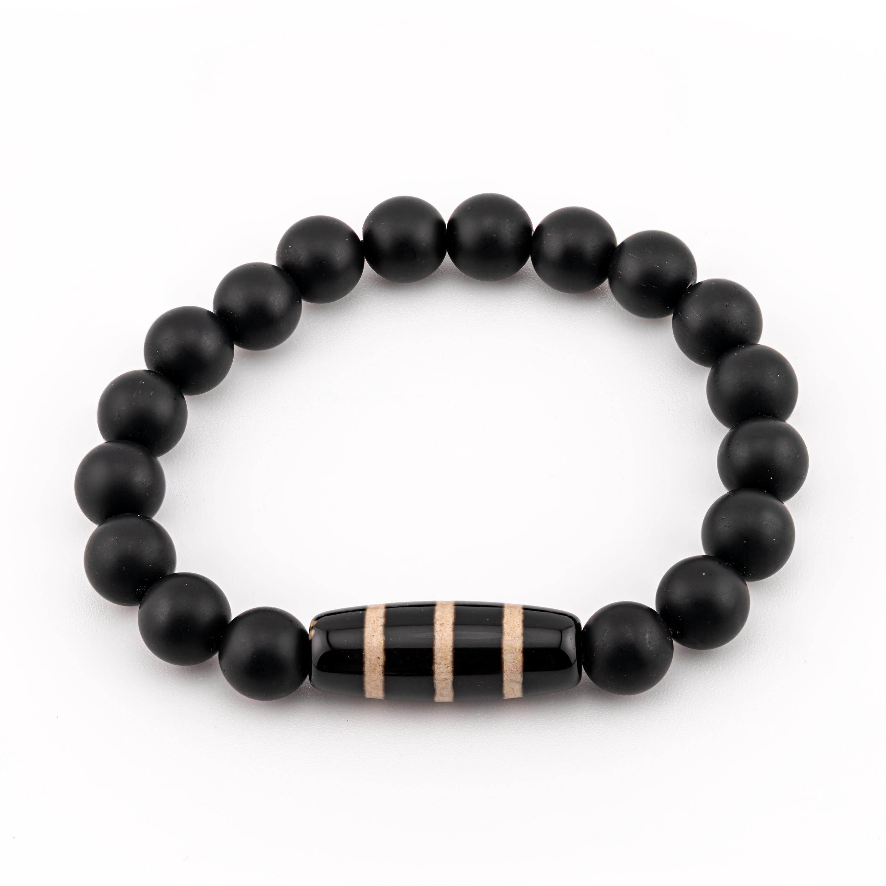 Black Onyx Bracelet for Men, 10mm Natural Stone, Monk Blessed | Artisan Resolve