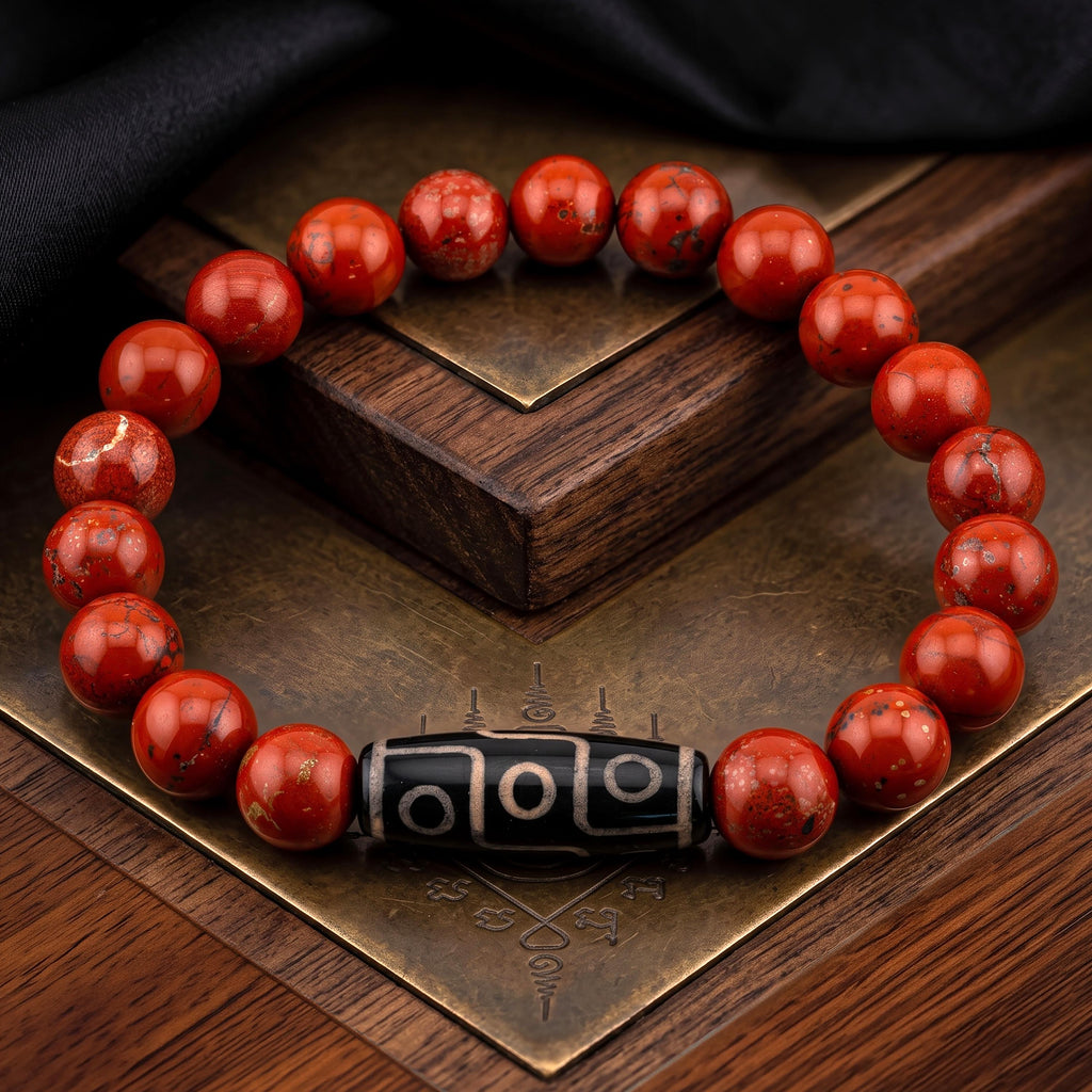 Red Jasper Bracelet for Men, 10mm Natural Stone, Monk Blessed | Artisan Fortitude