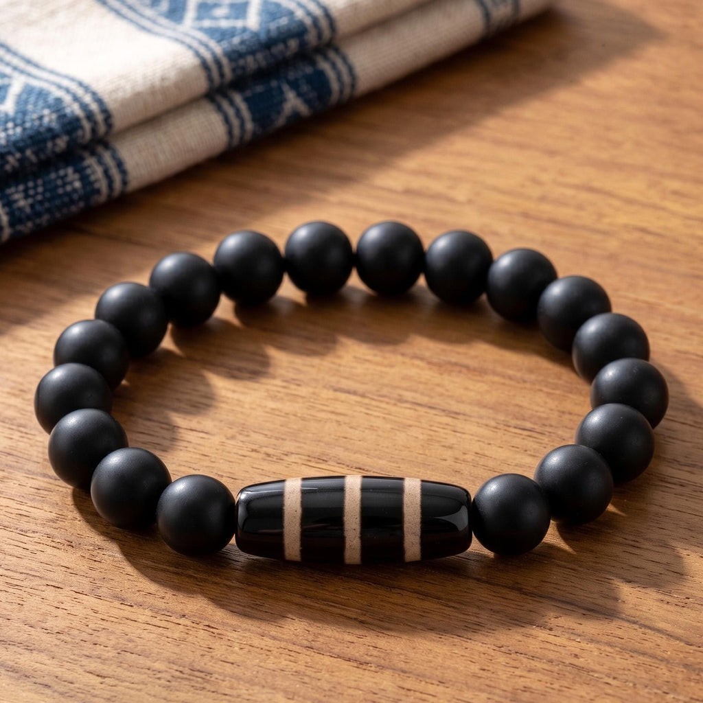 Black Onyx Bracelet for Men, 10mm Natural Stone, Monk Blessed | Artisan Resolve