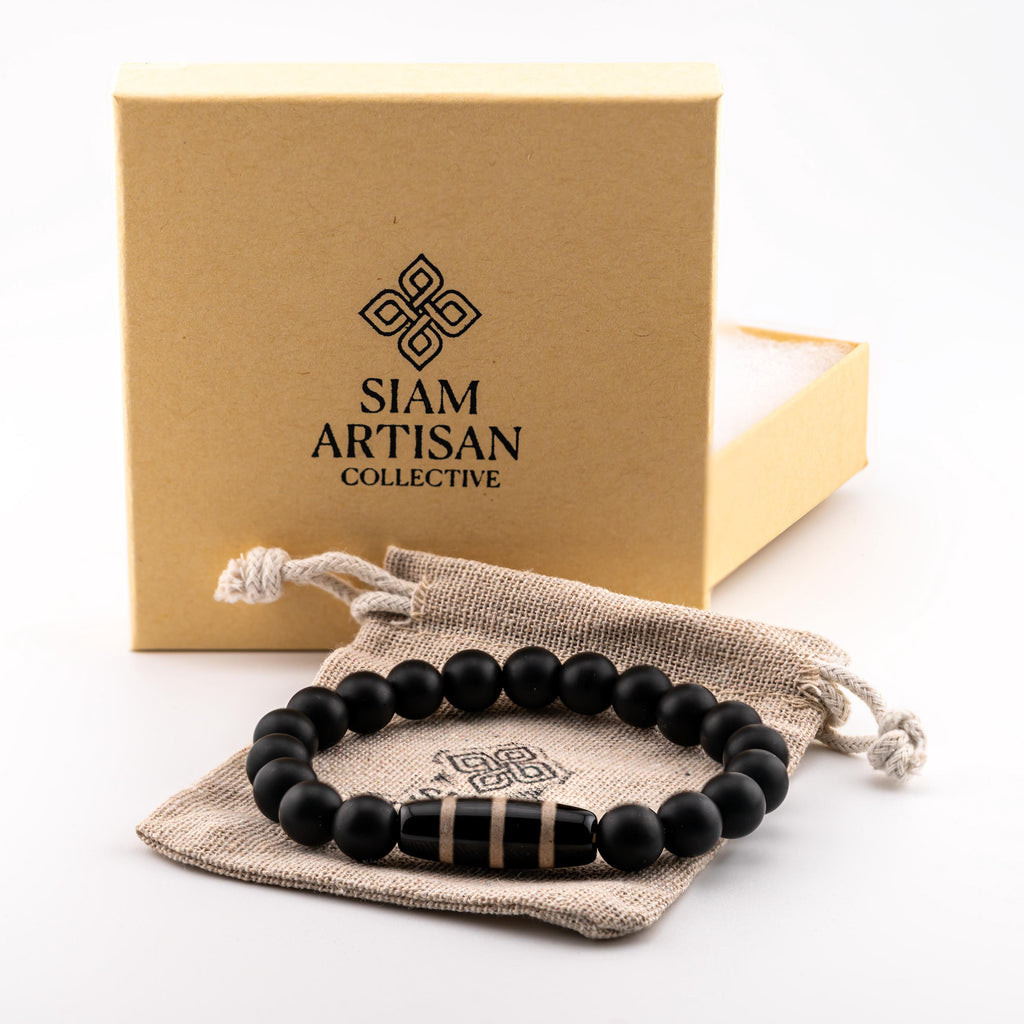 Black Onyx Bracelet for Men, 10mm Natural Stone, Monk Blessed | Artisan Resolve
