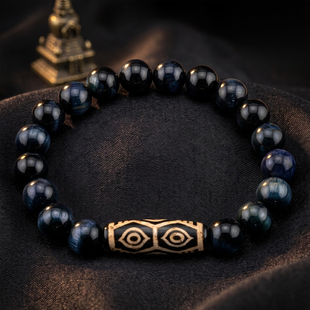 Blue Tiger’s Eye Bracelet for Men, 10mm Natural Stone, Monk Blessed | Artisan Sentinel