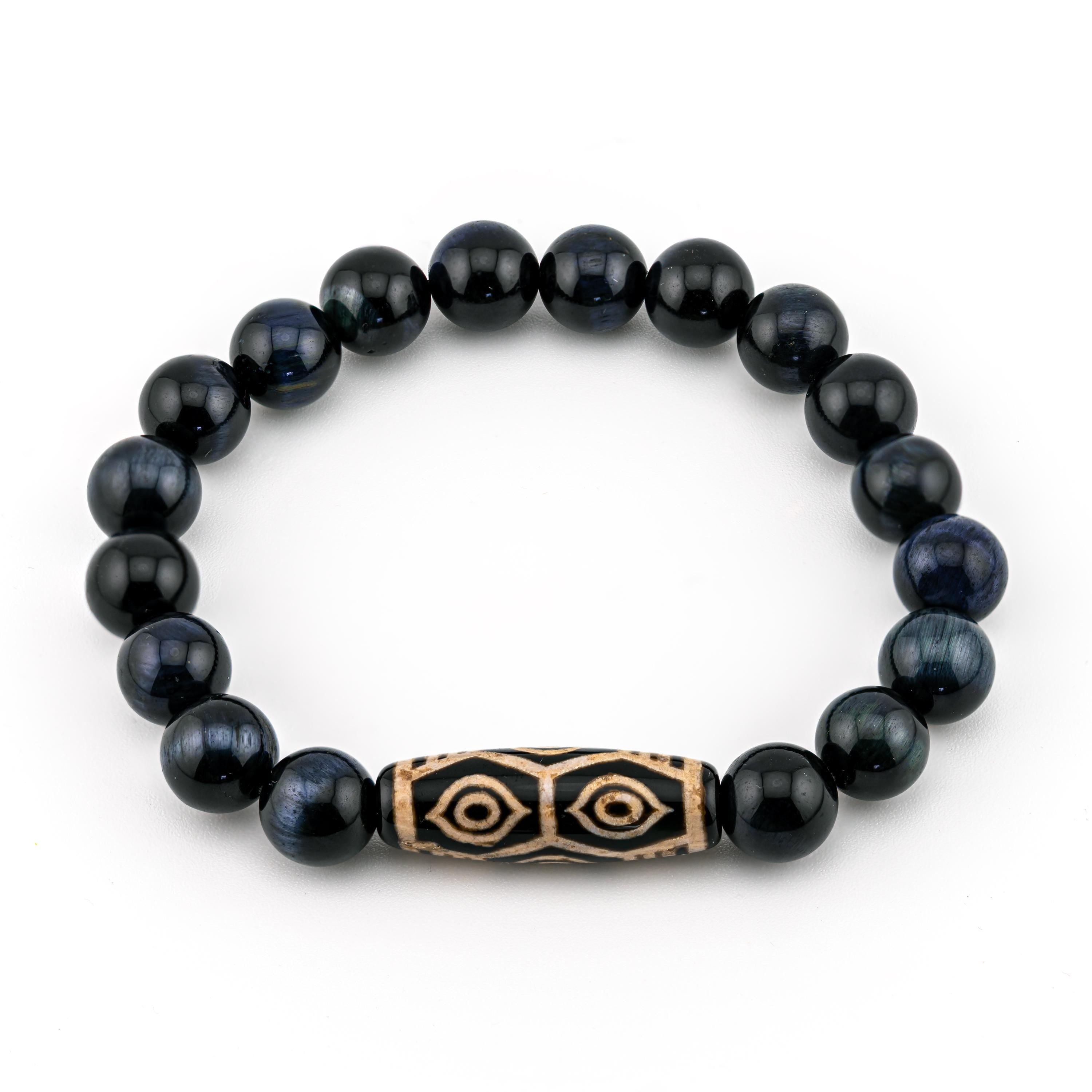 Blue Tiger’s Eye Bracelet for Men, 10mm Natural Stone, Monk Blessed | Artisan Sentinel