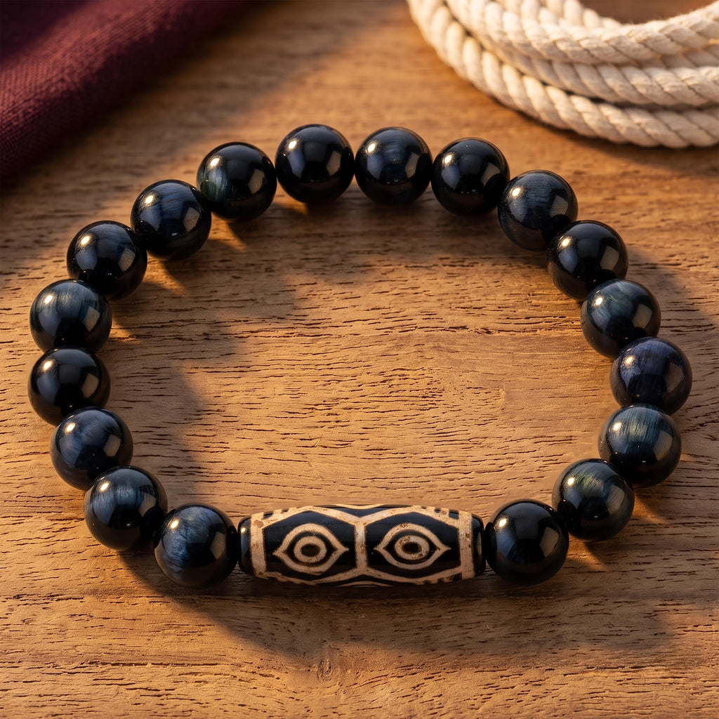 Blue Tiger’s Eye Bracelet for Men, 10mm Natural Stone, Monk Blessed | Artisan Sentinel