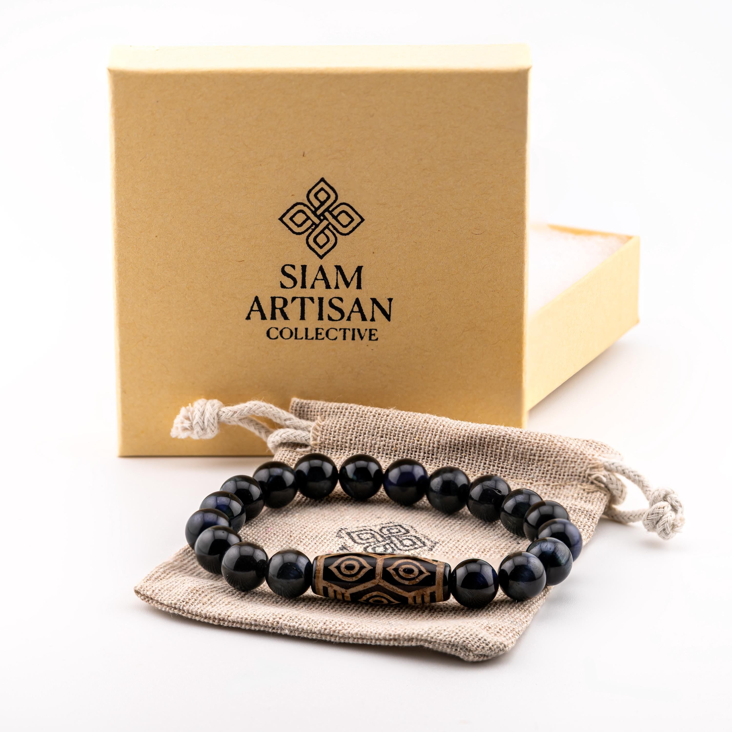 Blue Tiger’s Eye Bracelet for Men, 10mm Natural Stone, Monk Blessed | Artisan Sentinel