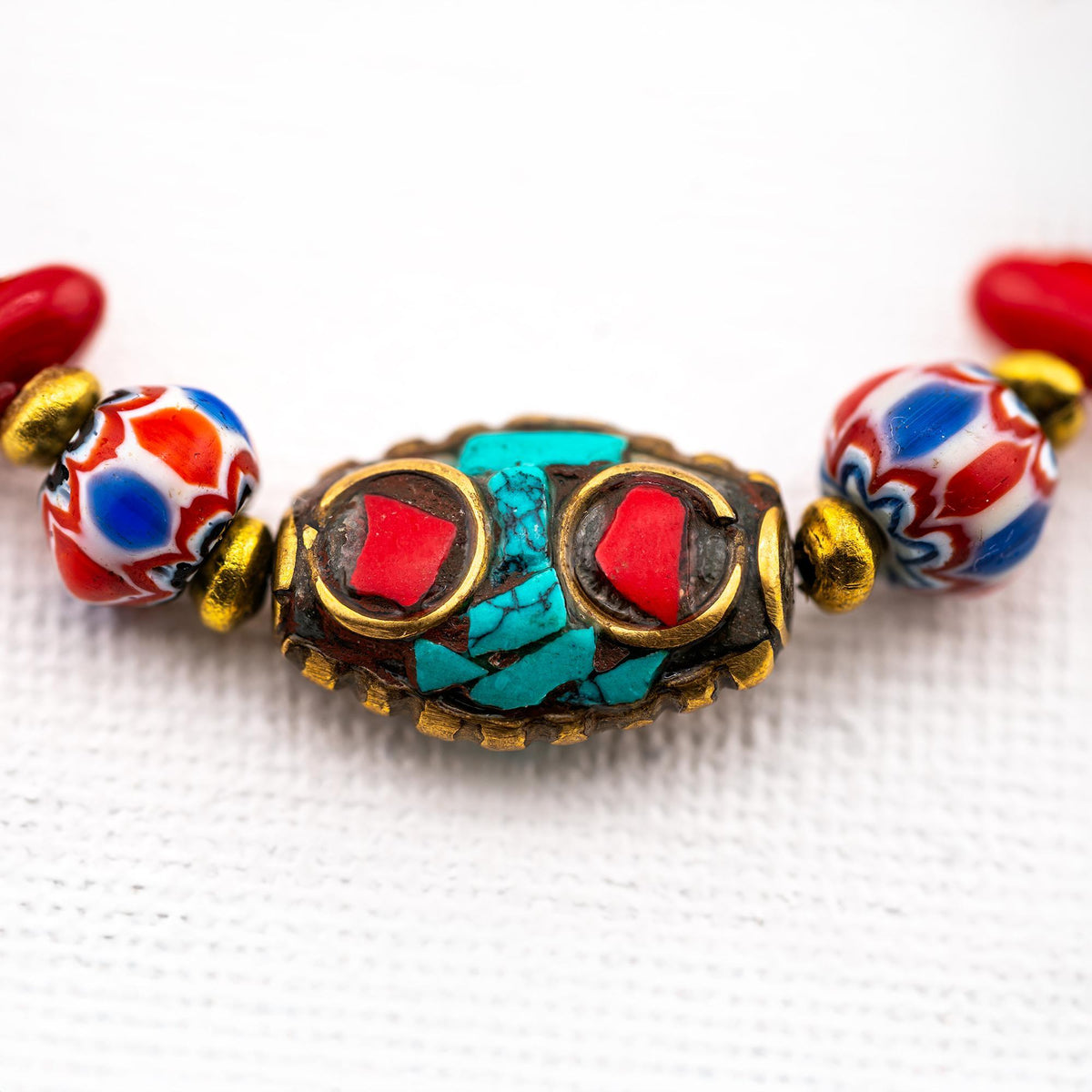 Siam Artisan Collective™ Artisan Nomad™ Red & Turquoise - Thai Handmade Boho Bracelets for Women, Stackable Adjustable Handmade Jewelry