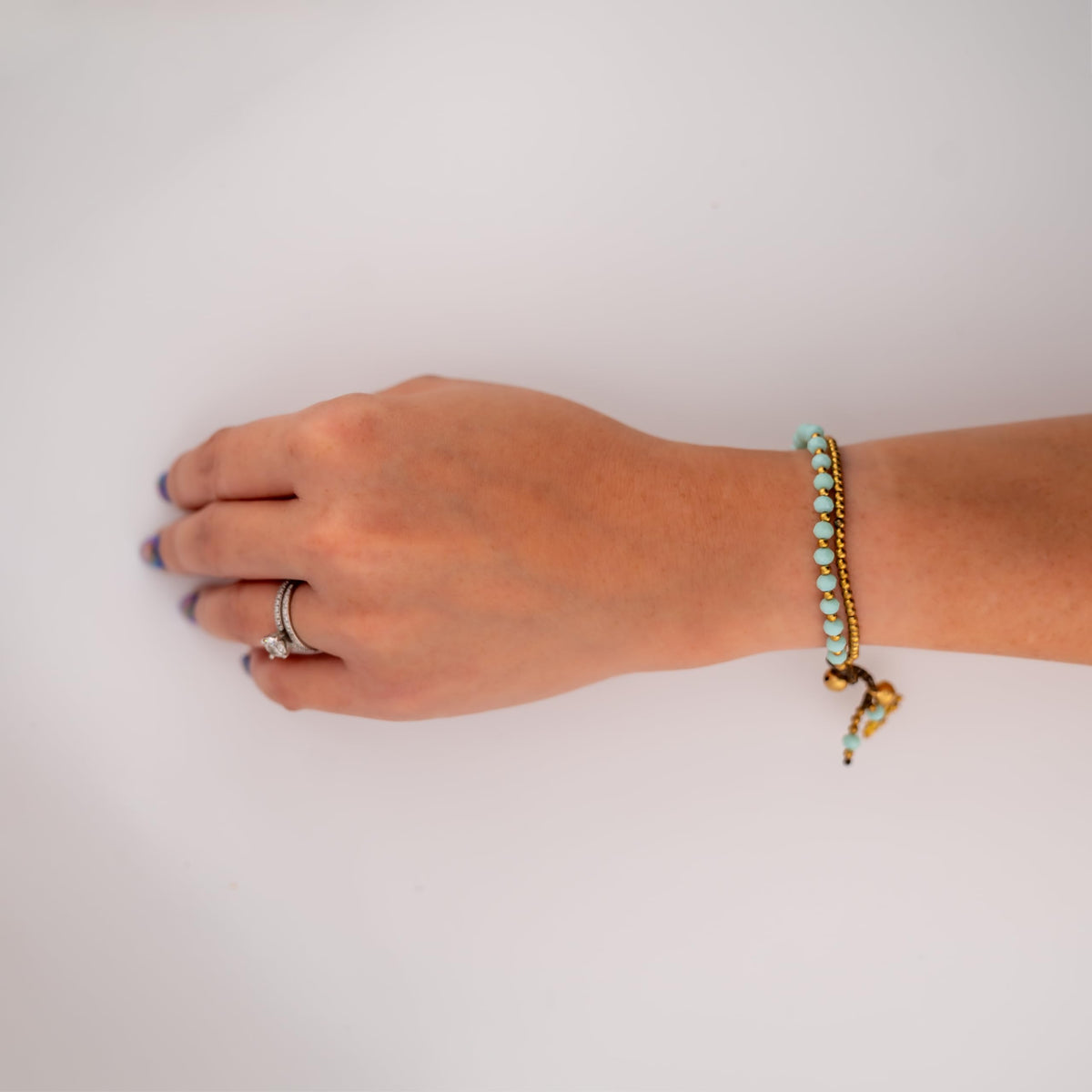 Siam Artisan Collective Boho Bracelet for Women – Mint Beaded Wrap Bracelet with Gold Accents & Elephant Charm – Handcrafted Thai Bohemian Jewelry – Layered Stackable Accessory