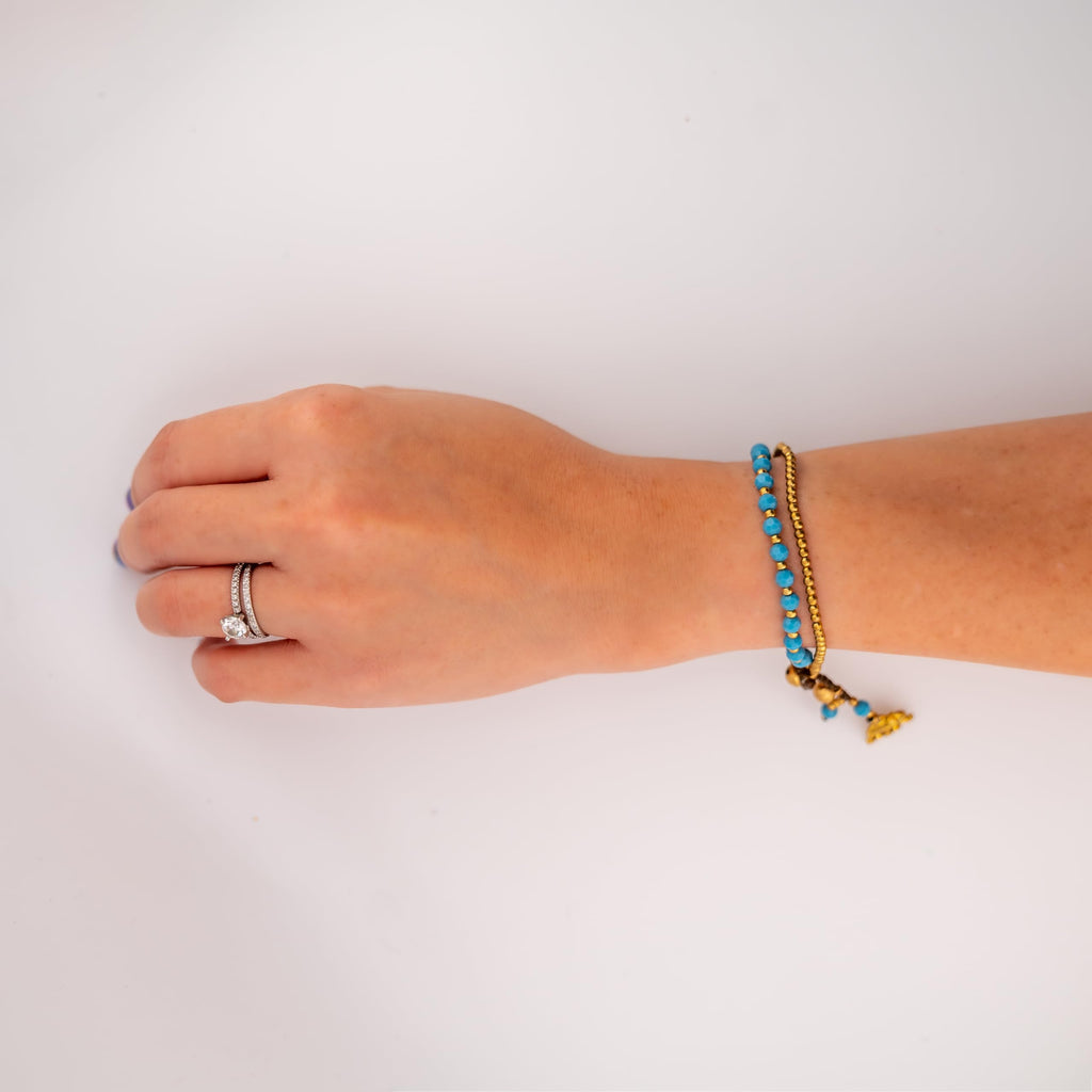 Siam Artisan Collective Boho Bracelet for Women – Turquoise-Style Beaded Wrap Bracelet with Gold Accents & Elephant Charm – Handcrafted Thai Bohemian Jewelry – Layered Stacking Accessory