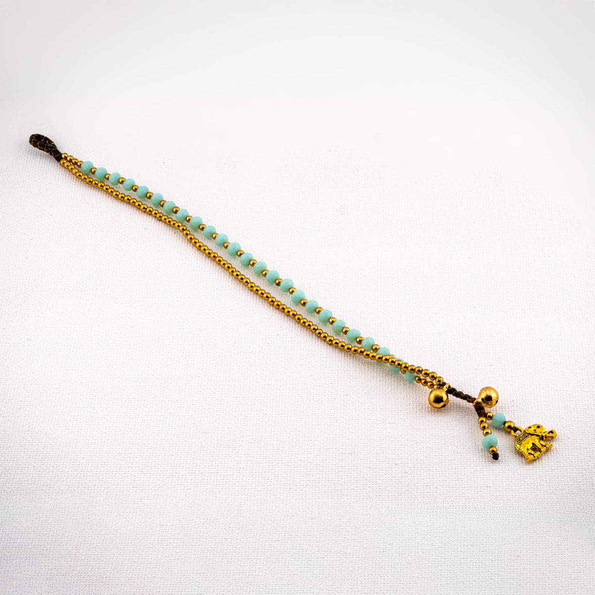 Siam Artisan Collective Boho Bracelet for Women – Mint Beaded Wrap Bracelet with Gold Accents & Elephant Charm – Handcrafted Thai Bohemian Jewelry – Layered Stackable Accessory