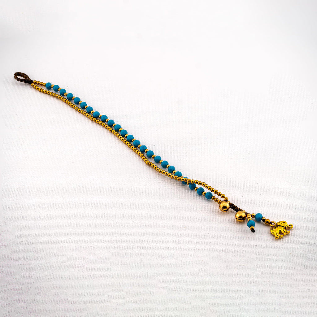 Siam Artisan Collective Boho Bracelet for Women – Turquoise-Style Beaded Wrap Bracelet with Gold Accents & Elephant Charm – Handcrafted Thai Bohemian Jewelry – Layered Stacking Accessory