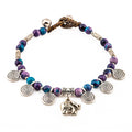 Siam Artisan Collective Boho Bracelet for Women – Purple & Teal Stone Beads with Elephant & Spiral Charms – Handcrafted Thai Bohemian Jewelry – Colorful Festival & Stacking Accessory
