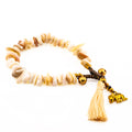 Siam Artisan Collective Boho Bracelet for Women – Natural Beige Chip Beads with Gold Accents, Tassel & Elephant Charm – Handcrafted Thai Bohemian Jewelry – Neutral Beach & Stacking Accessory