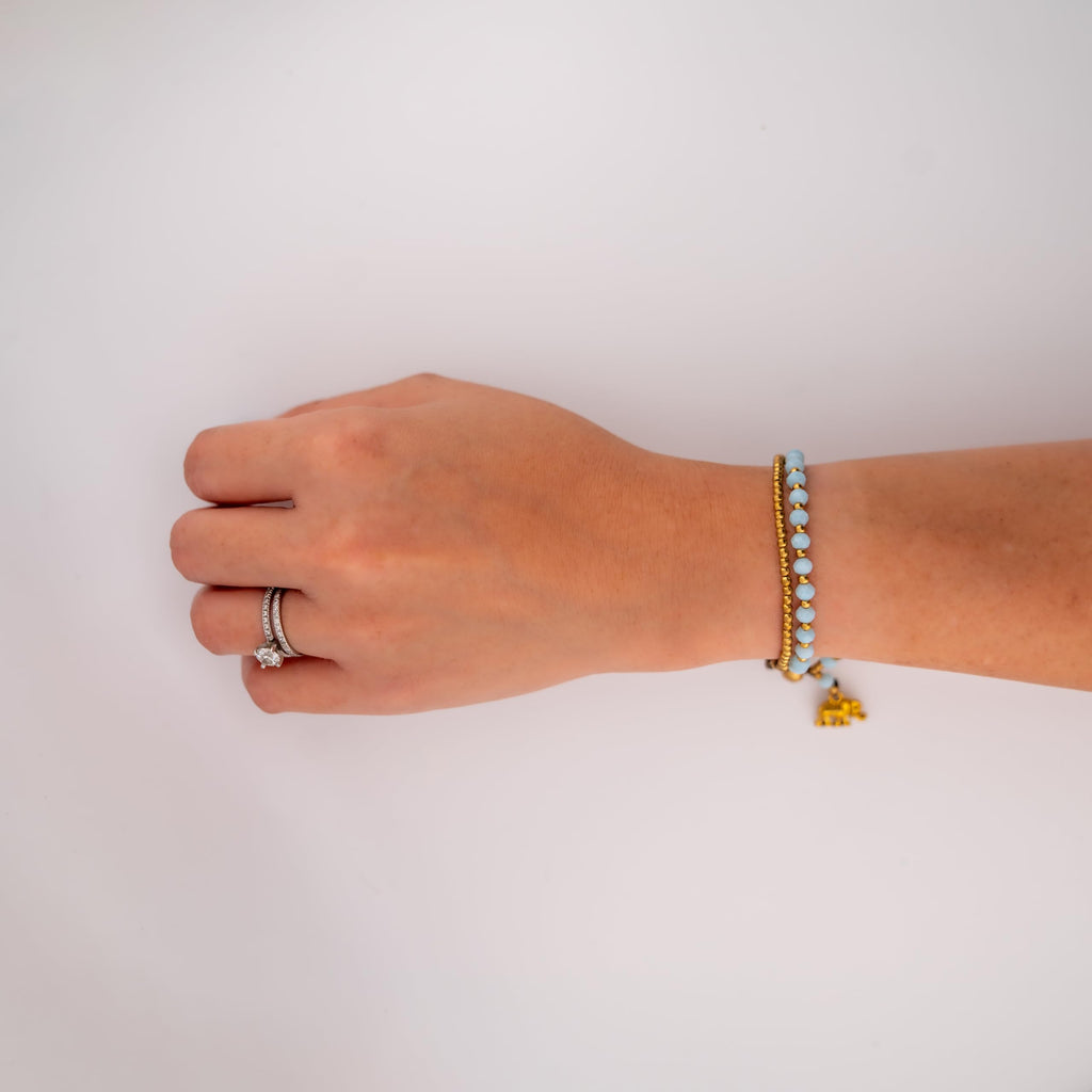 Siam Artisan Collective Boho Bracelet for Women – Light Blue Beaded Wrap Bracelet with Gold Accents & Elephant Charm – Handcrafted Thai Bohemian Jewelry – Layered Stackable Accessory