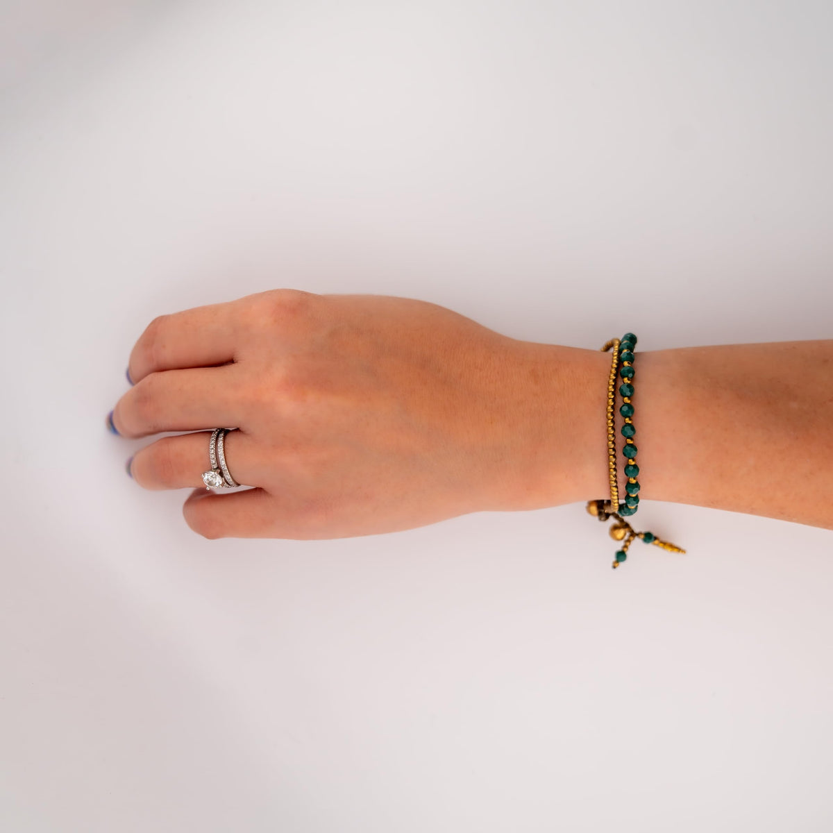 Siam Artisan Collective Boho Bracelet for Women – Green Beaded Wrap Bracelet with Gold Accents & Elephant Charm – Handcrafted Thai Bohemian Jewelry – Layered Stackable Accessory