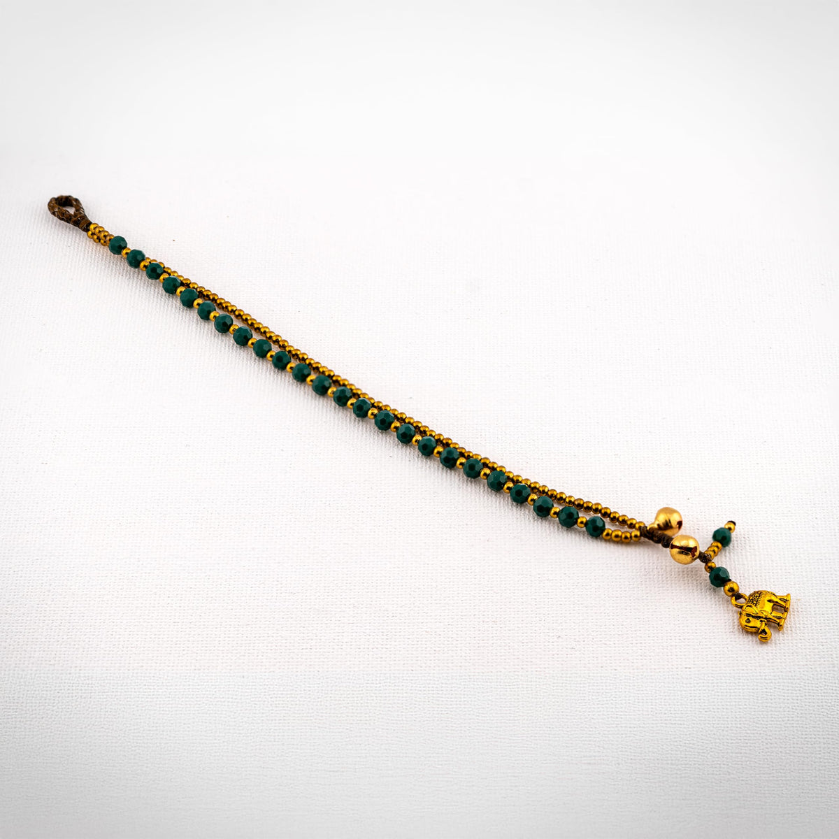 Siam Artisan Collective Boho Bracelet for Women – Green Beaded Wrap Bracelet with Gold Accents & Elephant Charm – Handcrafted Thai Bohemian Jewelry – Layered Stackable Accessory