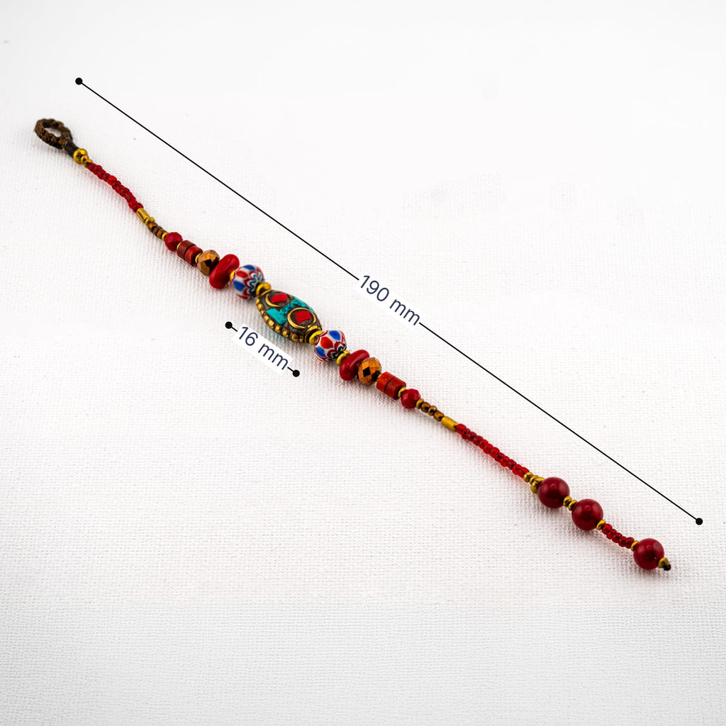 Artisan Nomad™ Tibetan-Style Beaded Bracelet – Handmade Boho Jewelry with Turquoise Inlay & Red Accents