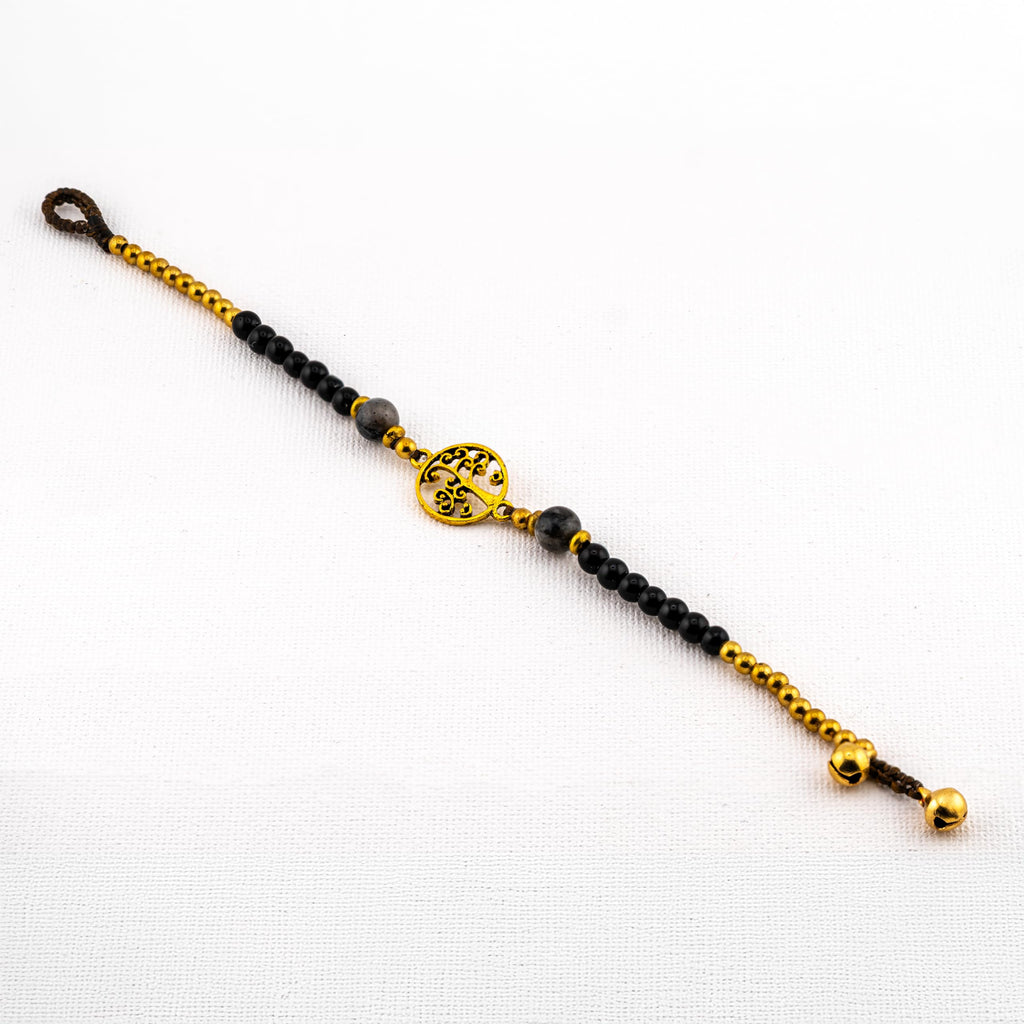 Artisan Roots™ Tree of Life Bracelet – Handmade Black Bead & Brass Boho Jewelry with Symbolic Charm