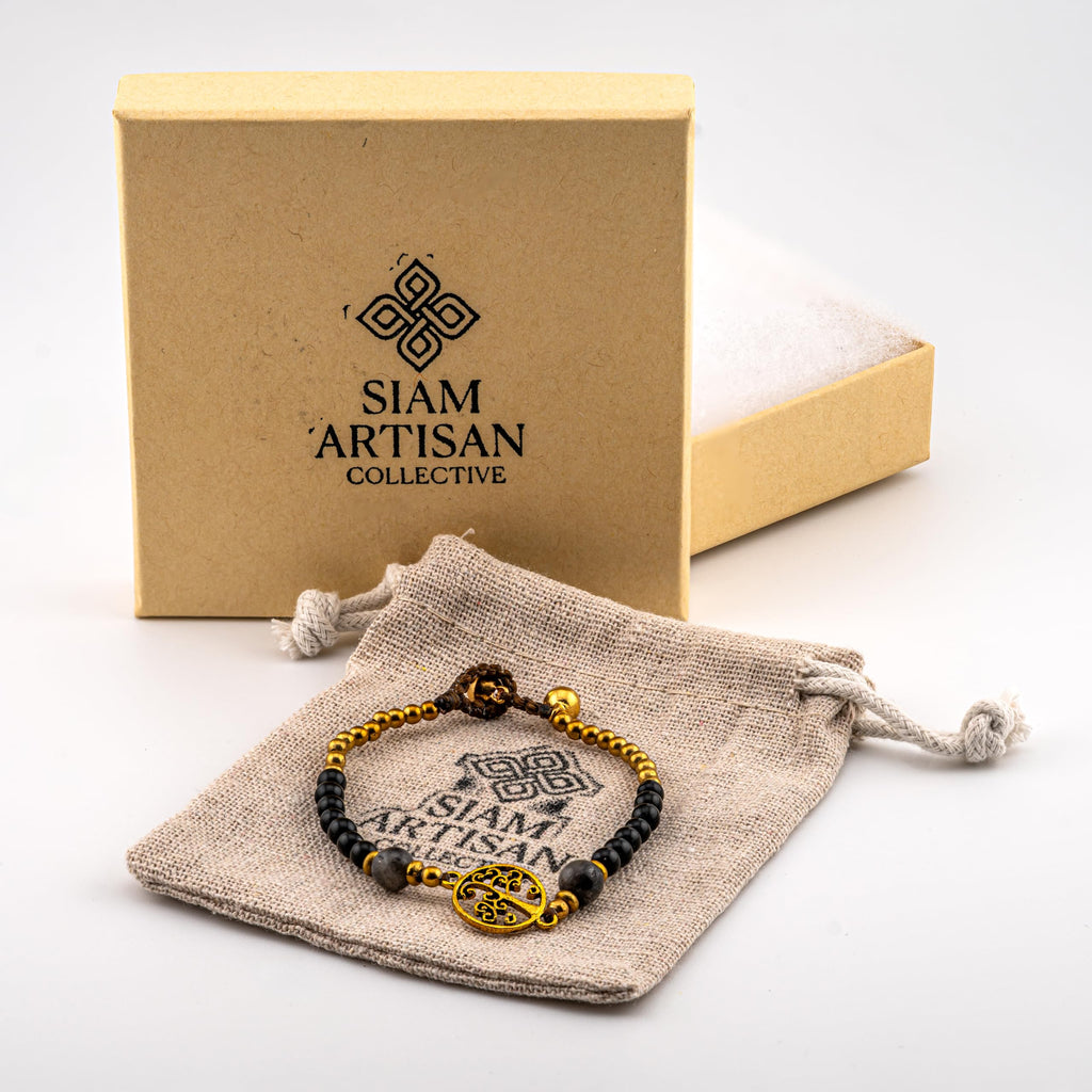Artisan Roots™ Tree of Life Bracelet – Handmade Black Bead & Brass Boho Jewelry with Symbolic Charm