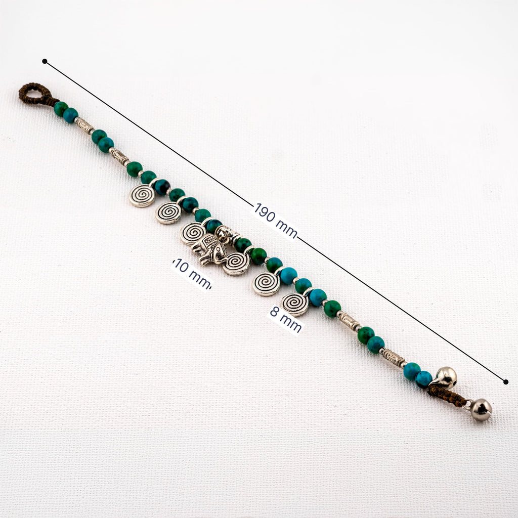 Artisan Spirit™ Boho Charm Bracelet – Handmade Beaded Jewelry with Spiral Accents & Elephant Charm
