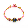 Artisan Bloom™ Pink Cord Bracelet – Handmade Boho Jewelry with Turquoise Inlay Center Bead & Gold Accents