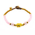 Artisan Grace™ Rose Quartz Elephant Bracelet – Handmade Boho Jewelry with Gold Elephant Charm & Brass Beads