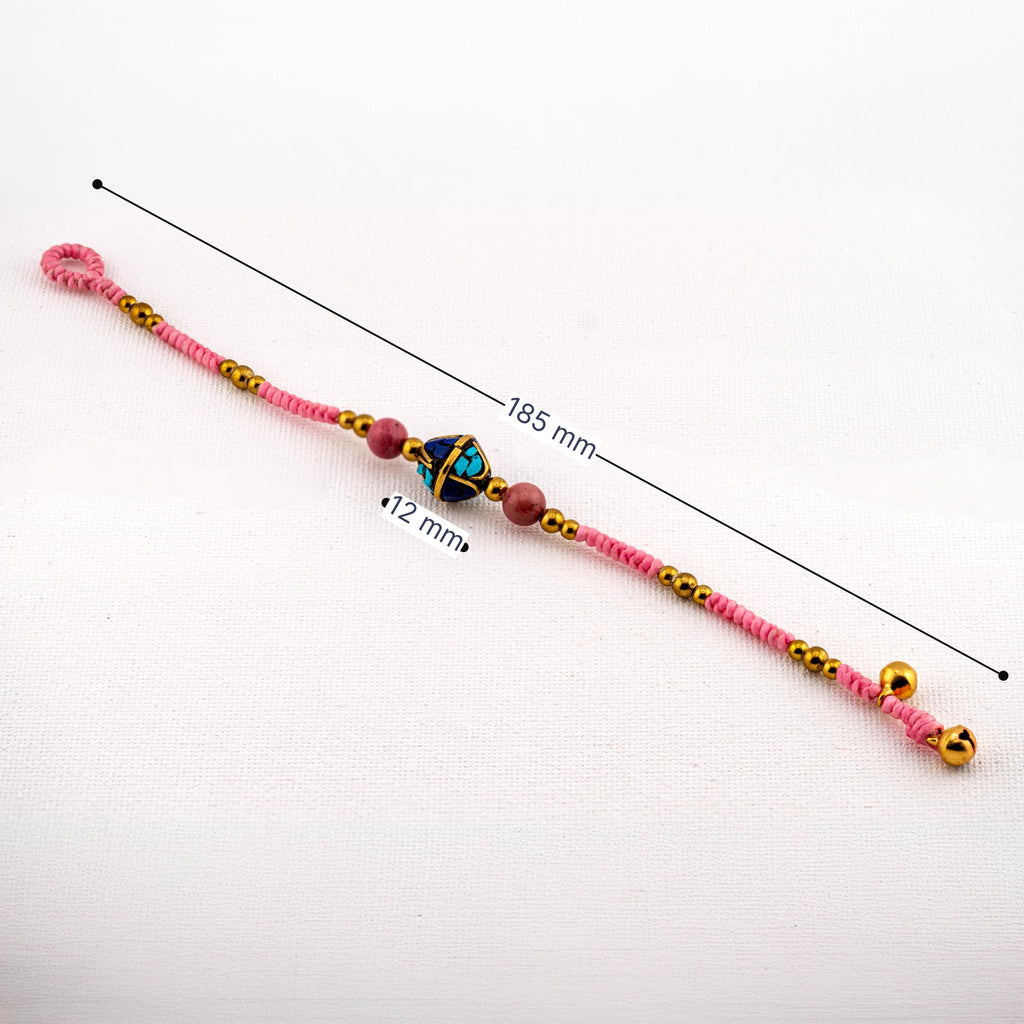 Artisan Bloom™ Pink Cord Bracelet – Handmade Boho Jewelry with Turquoise Inlay Center Bead & Gold Accents
