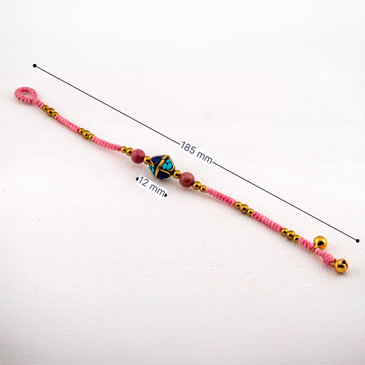 Artisan Bloom™ Pink Cord Bracelet – Handmade Boho Jewelry with Turquoise Inlay Center Bead & Gold Accents
