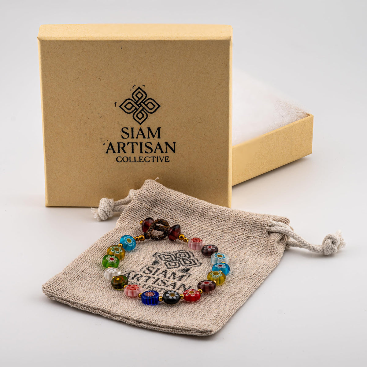 Artisan Petals™ Millefiori Glass Bead Bracelet – Handmade Boho Jewelry, Colorful Floral Beads for Women