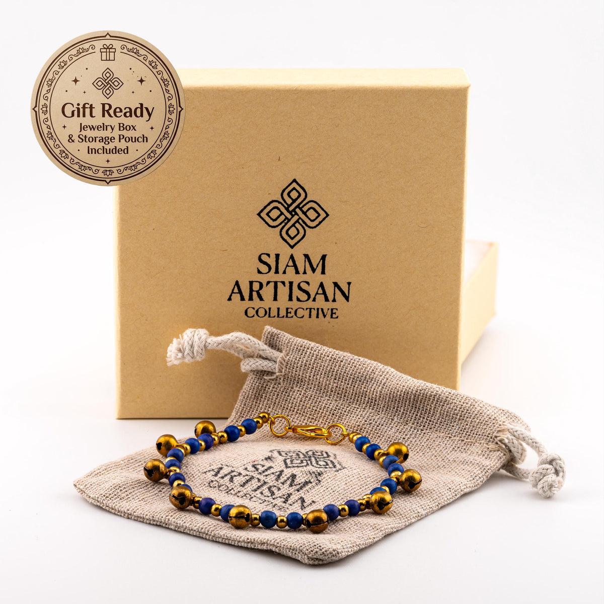 Purple Natural Stone Bracelet for Women, Brass Bell Charm Bracelet, Monk Blessed | Artisan Awakening