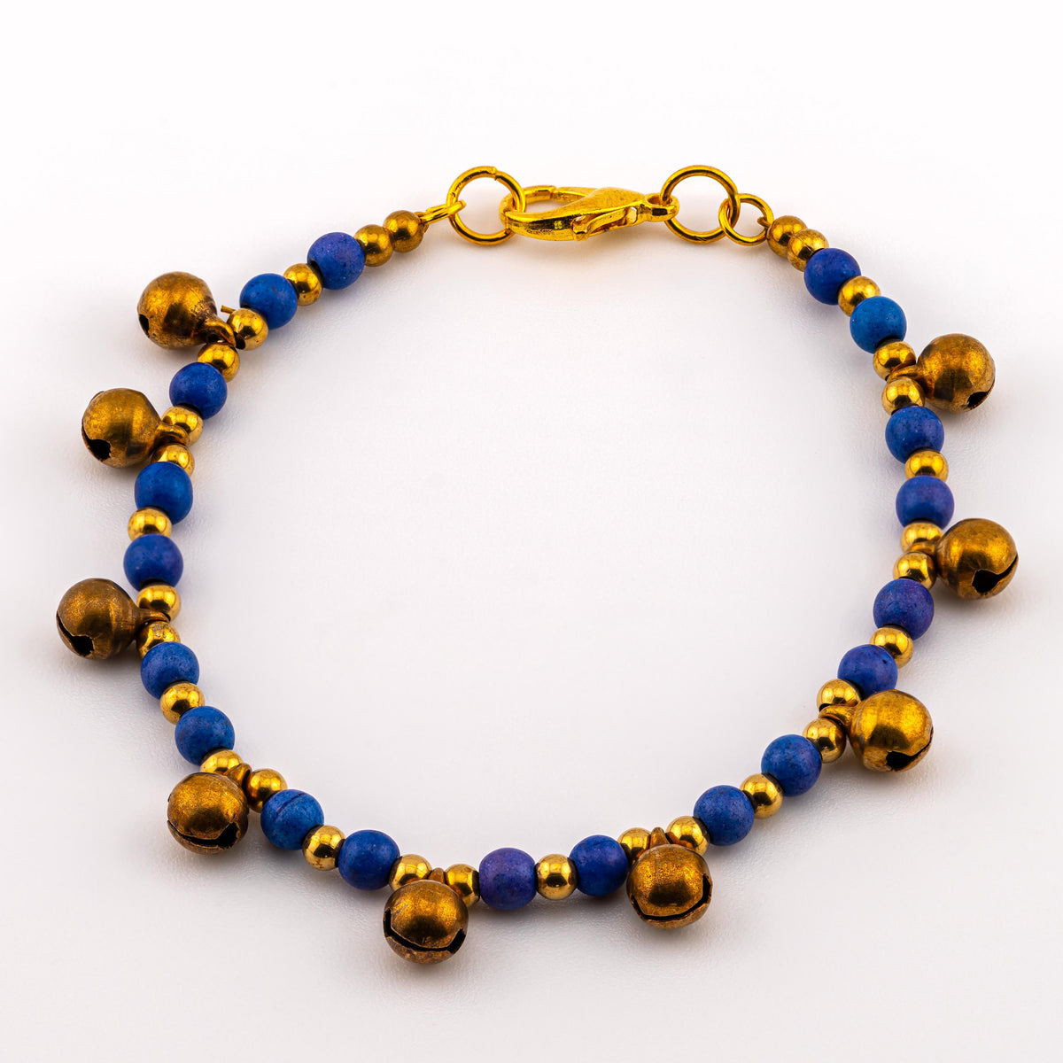 Purple Natural Stone Bracelet for Women, Brass Bell Charm Bracelet, Monk Blessed | Artisan Awakening