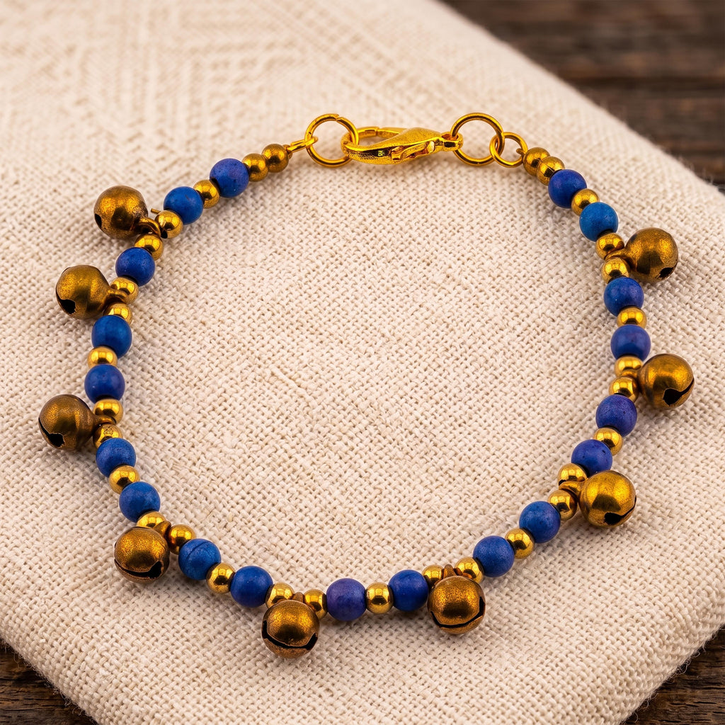 Purple Natural Stone Bracelet for Women, Brass Bell Charm Bracelet, Monk Blessed | Artisan Awakening