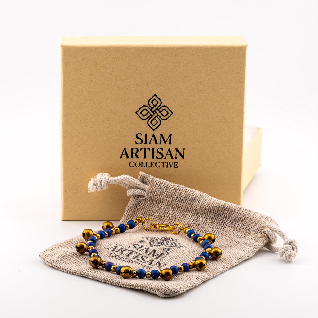 Purple Natural Stone Bracelet for Women, Brass Bell Charm Bracelet, Monk Blessed | Artisan Awakening